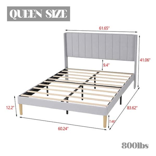 dimension image slide 7 of 26, Caxkun Upholstered Platform Bed Frame with Wingback headboard
