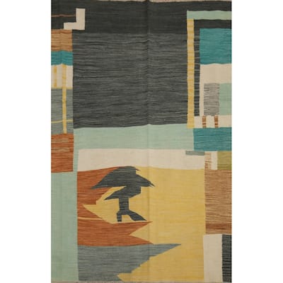 Hand Woven Southwestern Wool Multi-Colored Geometric Area Rug - 5' 9'' X 4' 0''