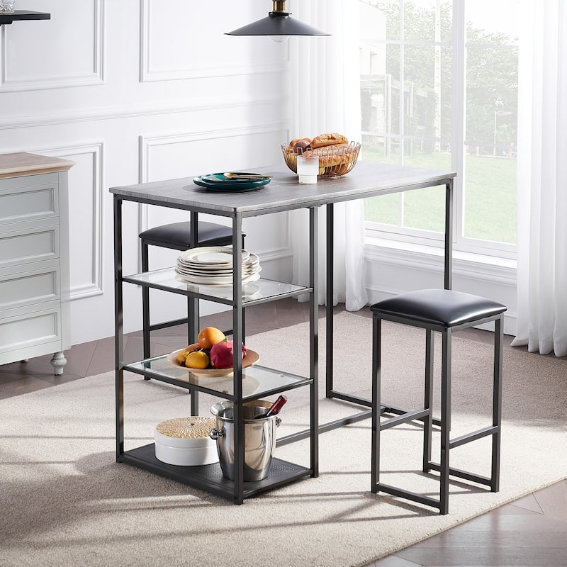 VECELO Dining Table Set with 2 Stools,3 Piece Counter Height for Kitchen - 3-Piece Sets - 3D Pattern
