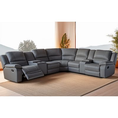 108" W Modern Contemporary Faux Leather 7 Piece Sectional Recliners