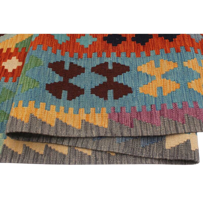 Tribal Turkish Kilim Donn Rust Blue Hand-Woven Wool Rug - 8'4'' x 11'3''