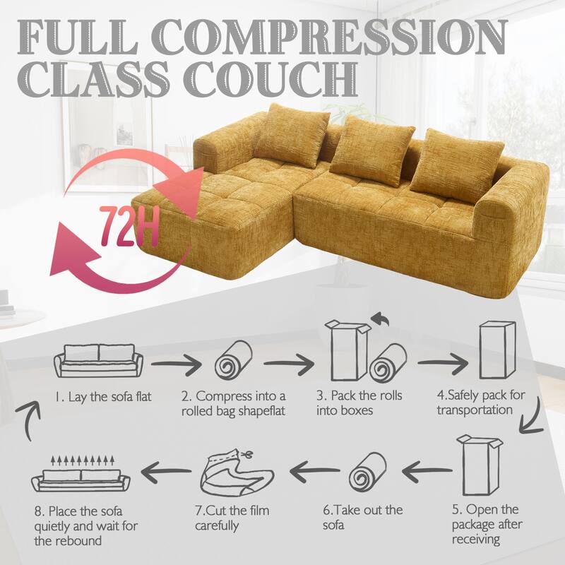98.42" Modular L-Shaped Sofa with Chaise, Side Pockets, No Compression
