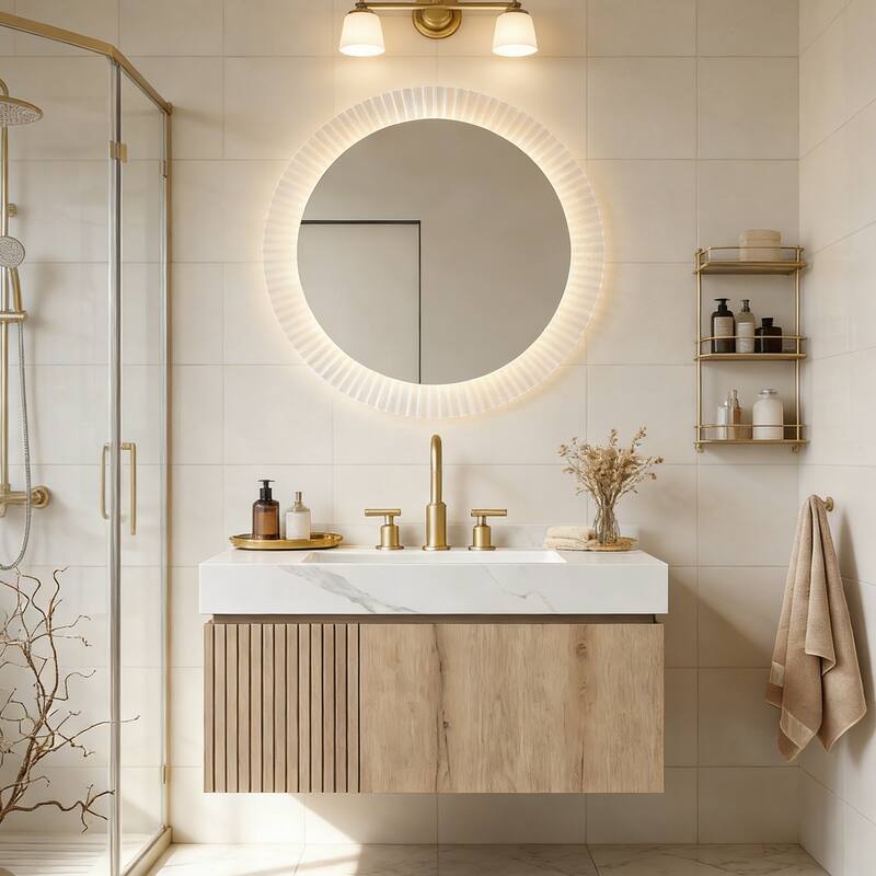 Floating Storage Bathroom Vanity with 3 Pre-drilled Faucet Holes - 36 - White Oak