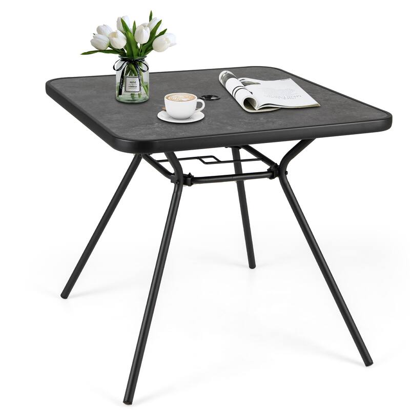 Gymax 32'' Patio Dining Table w/ 1.6'' Umbrella Hole & Lid DPC - Black