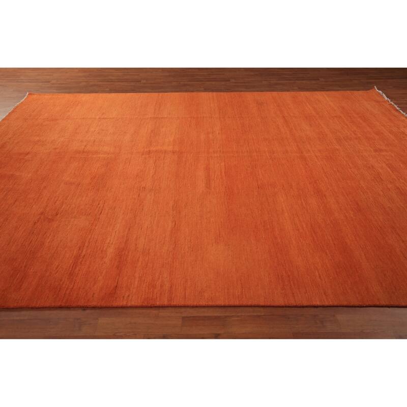 Orange Modern Gabbeh Area Rug Handmade Wool Carpet - 8'9" x 11'7"