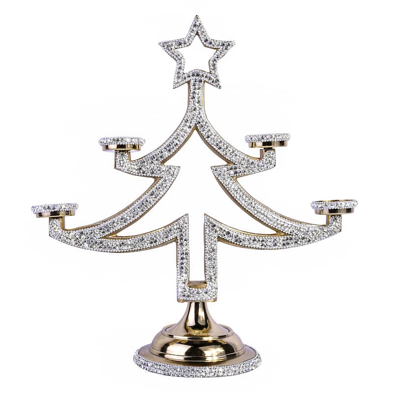 STP Goods Metal Christmas Tree Candle Holder with Crystals