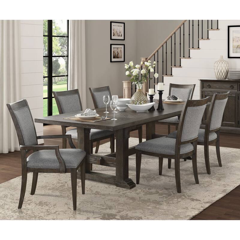 Transitional Brown Gray Side Chairs Set of 2, Fabric Upholstery Seat Back Wooden Dining Furniture