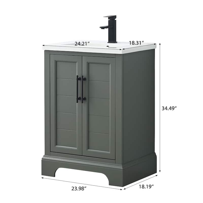 Vanity Art 24" Single Sink Bathroom Vanity with Ceramic Sink & Top
