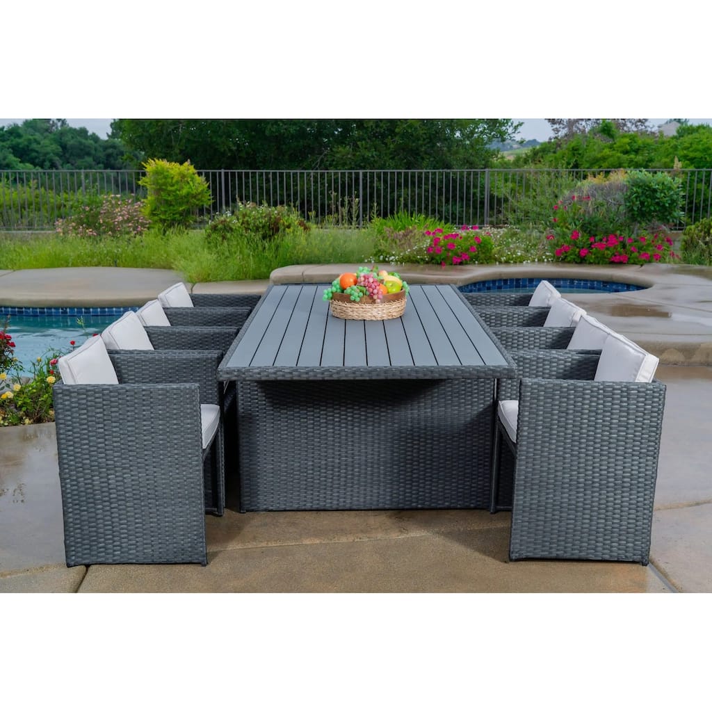 Dalia 9 Piece Dining Set Outdoor Patio Furniture Wicker Rattan Resin