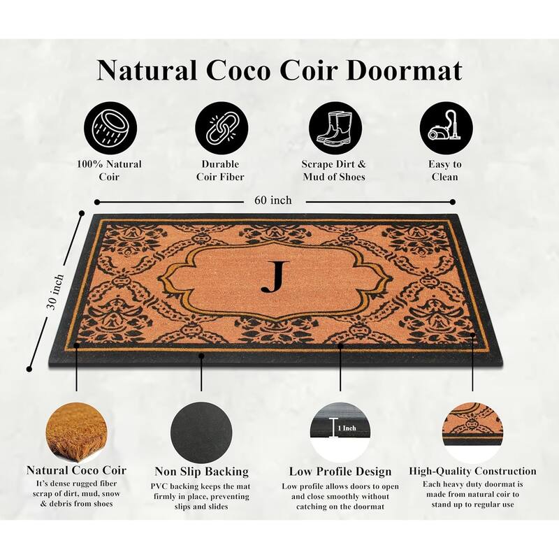 A1HC Uriel Bleached Coir Anti-shred Monogrammed Doormat, 30" X 60"