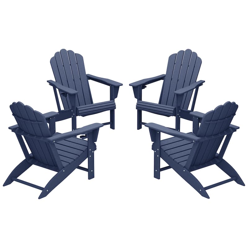 Aderson Outdoor Poly Adirondack Chairs with Cupholders (Set of 4) - Navy Blue