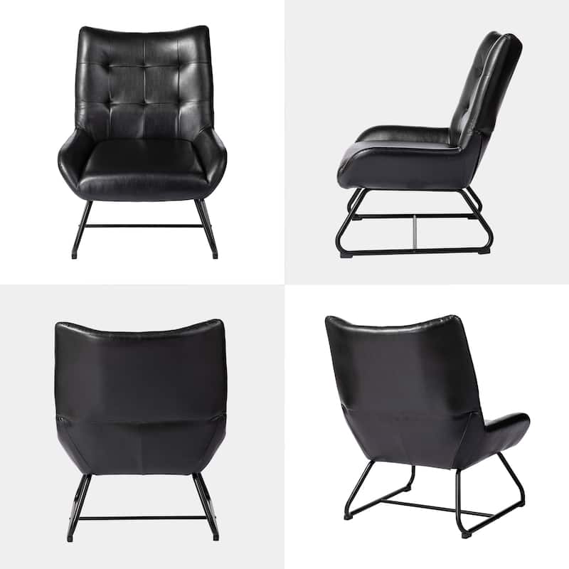 Glitzhome Set of 2 35.5"H Leatherette Wingback Accent Chairs With Metal Legs