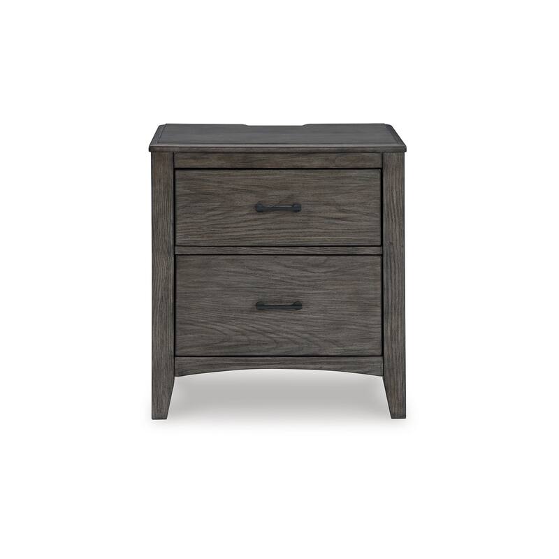 Illian Nightstand, 2 Drawers, Bar Handles, Gray Brown Solid Hardwood