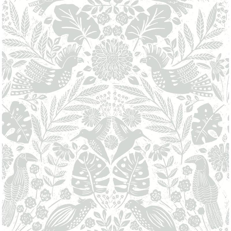A-Street Prints Nestle Light Grey Bird Block Print Wallpaper