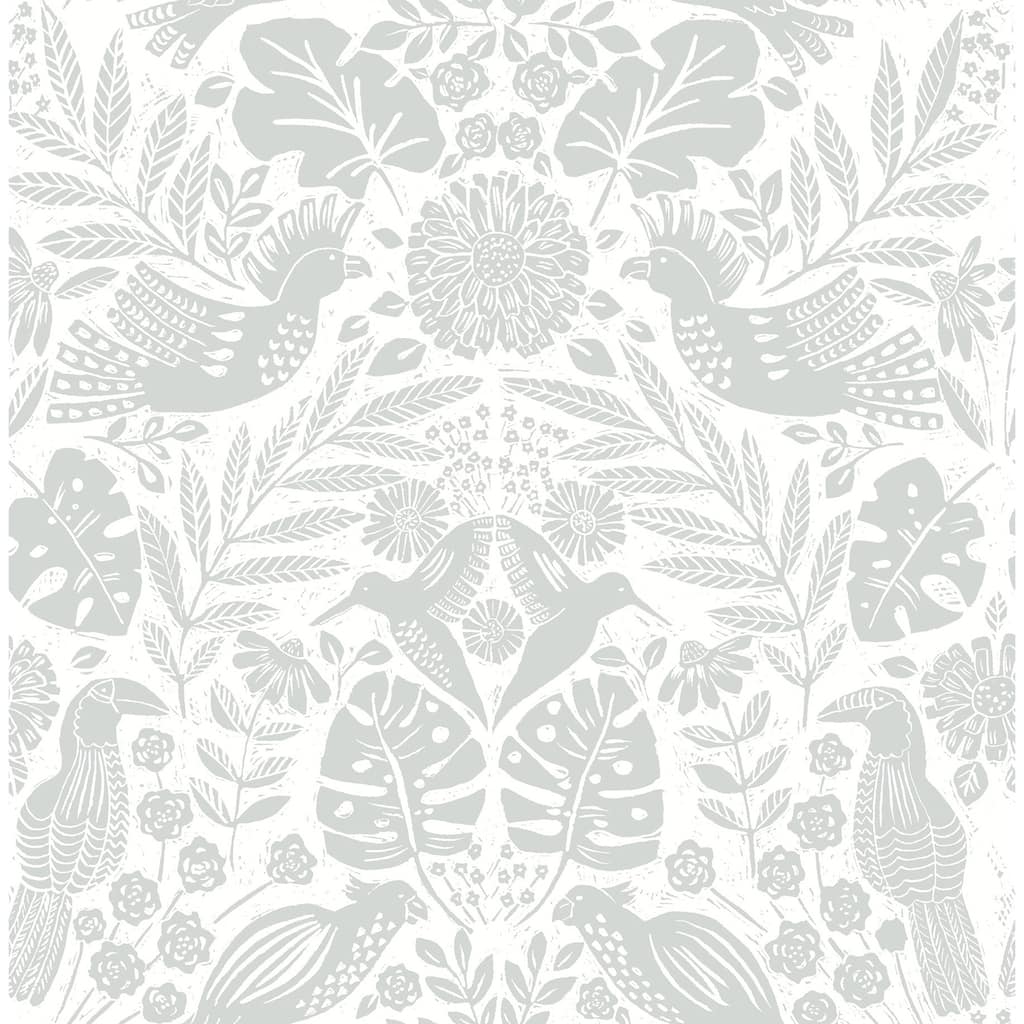 A-Street Prints Nestle Light Grey Bird Block Print Wallpaper