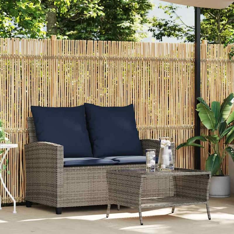 vidaXL Garden Sofa Black, Cream White PE Rattan Medium Removable Covers - 45.7 x 28.3 x 31.1 in