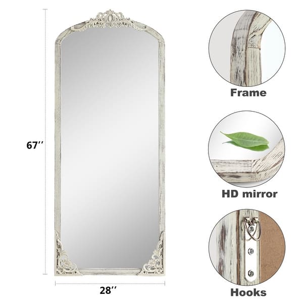 dimension image slide 1 of 13, Arched Full-Length Solid Wood Carving Floor Mirror