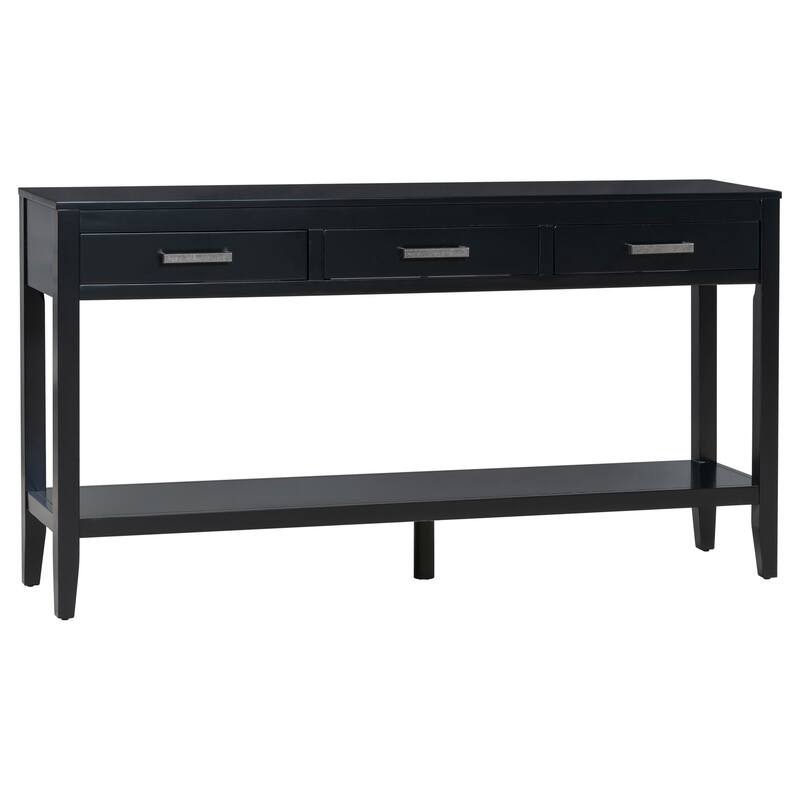 Rustic Entrance Table Corner Table End Table with Open Shelf, 3-Drawer Console Table for Hallway Foyer - Black