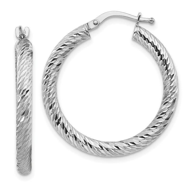 Curata 14k White Gold Sparkle Cut Round Hoop Earrings - 28.25x27mm