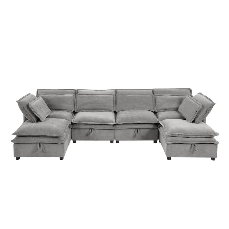 Roomfitters U-Shaped Modular Sectional Sofa with Storage, Convertible 6-Seater Couch for Living Room