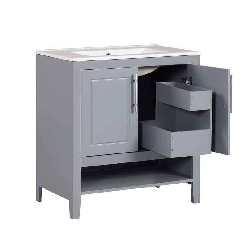30" Bathroom Vanity with Sink, Multi-functional Bathroom Cabinet with Doors and Drawers, Solid Frame and MDF Board