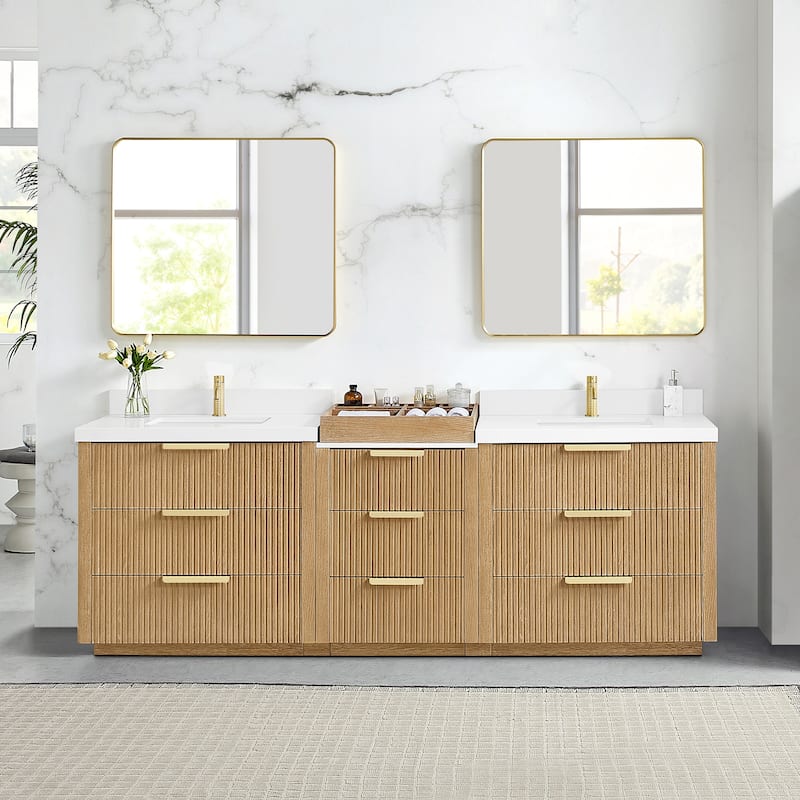 Santarem Double Vanity with Pure White Quartz Stone Top without Mirror