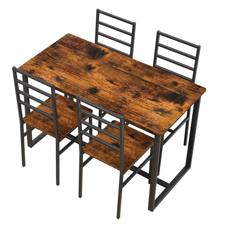 Modern 5-Piece Dining Set for 4 with Wood Table, Wood Kitchen Table Set with Iron Chairs for Dining Room