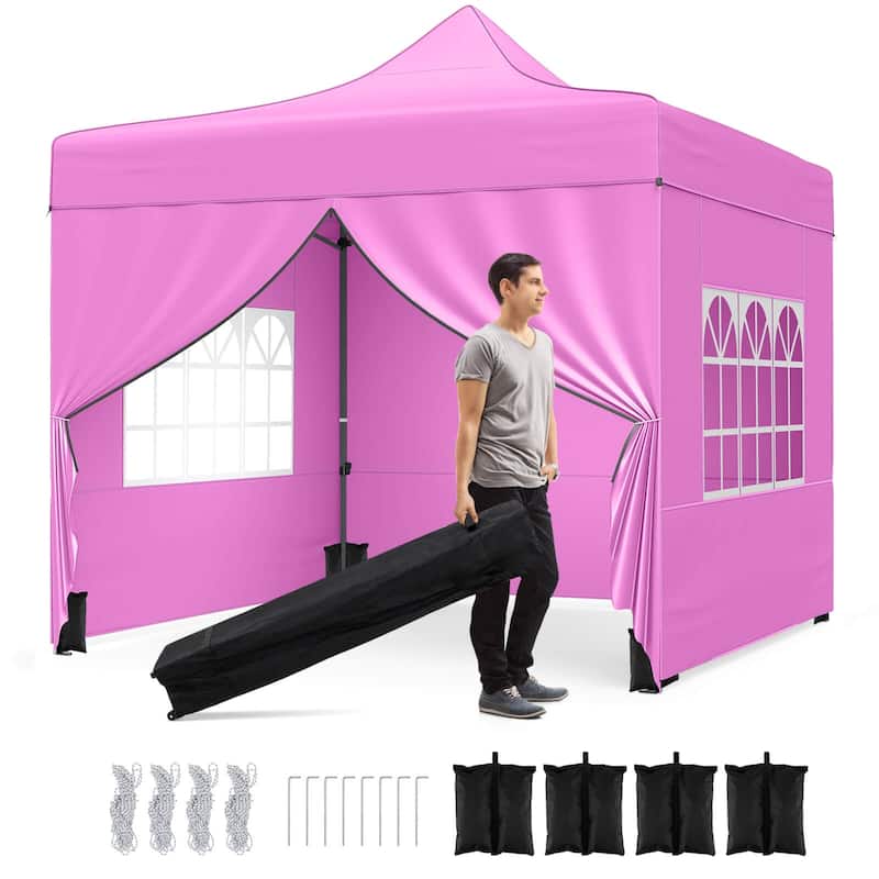 Costway 10 x 10 FT Pop up Canopy Tent with 4 Removable Sidewalls, - Pink