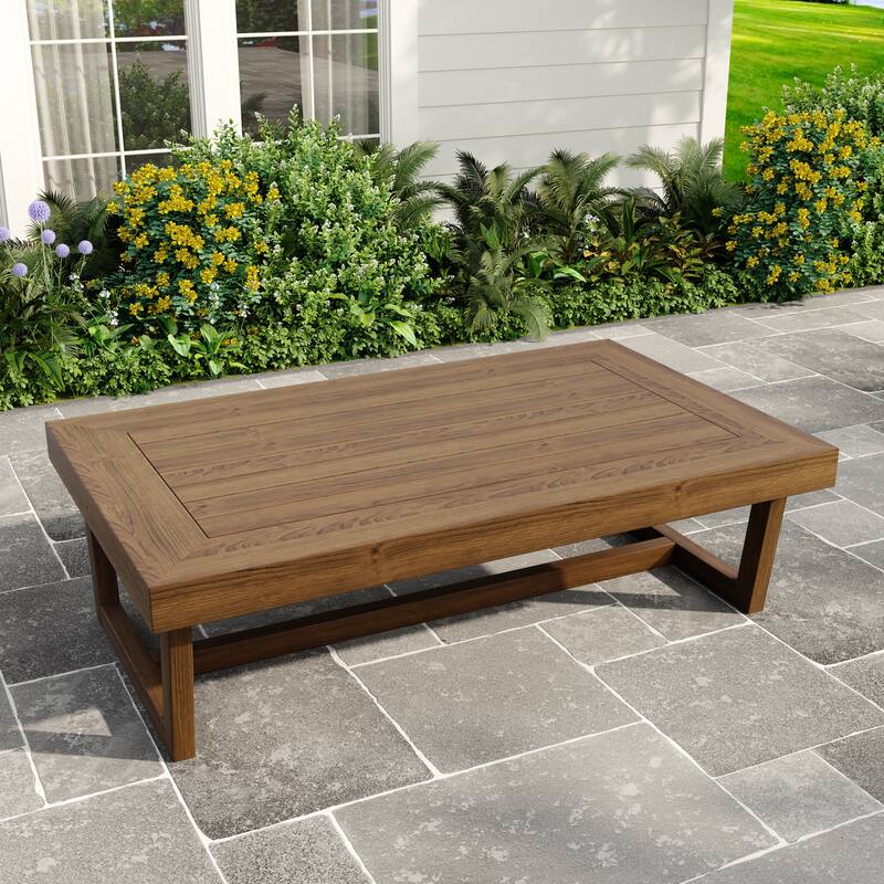 Rectangular Teak Outdoor Coffee Table for Patio - Natural Wood