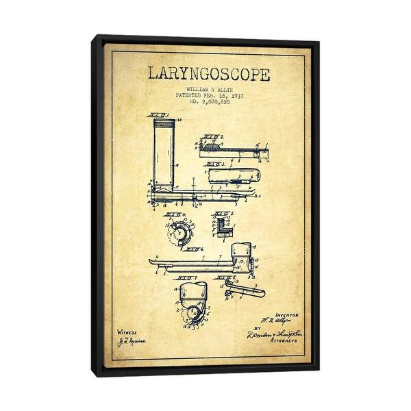 slide 2 of 12, iCanvas "Laryngoscope Vintage Patent Blueprint" by Aged Pixel Framed Black - 40x26