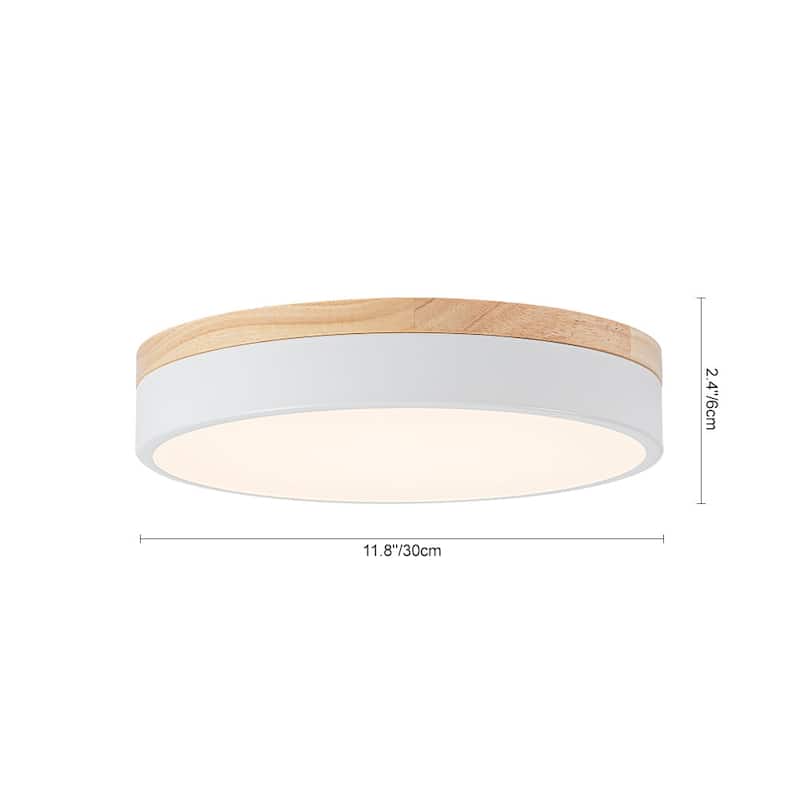 Scandinavian Wooden Accent Round Dimmable LED Flush Mount Light