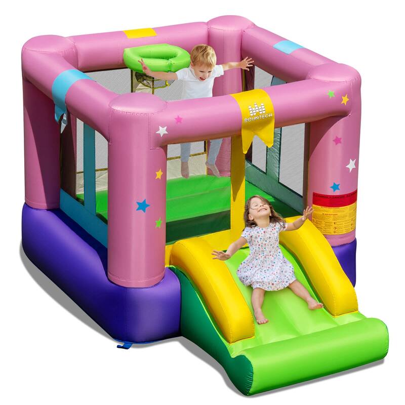 Costway Inflatable Bouncy Castle with Jumping Area Slide & Basketball - As Shown in the Picture