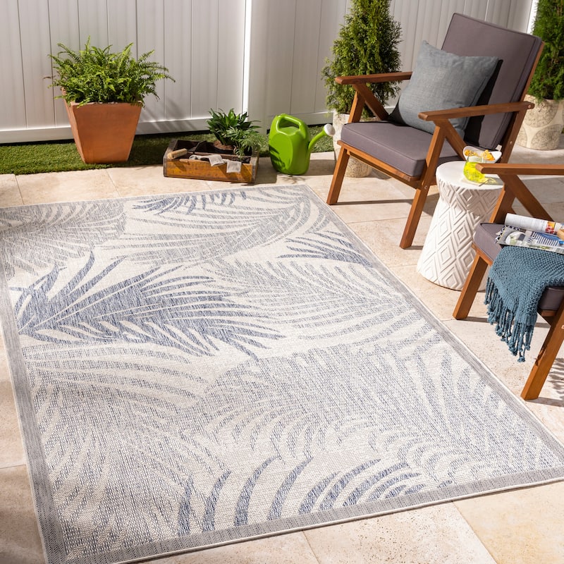 Livabliss Tuareg Coastal Leafy Outdoor Area Rug - 6'7" x 9' - Blue