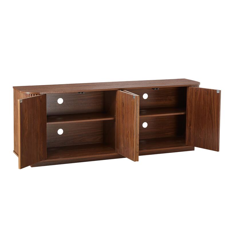 Anmytek Mid-Century Modern Fluted Sideboard with Adjustable Shelves Walnut Finish Buffet TV Stand