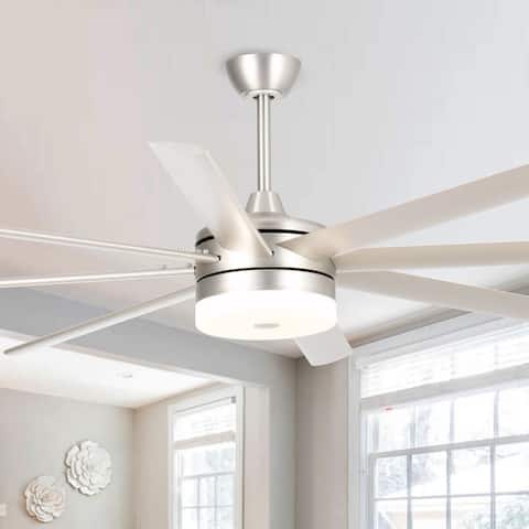 8-Blade 70-in Larger LED Brushed Nickel Ceiling Fan with Remote - 70-in W x 17-in H
