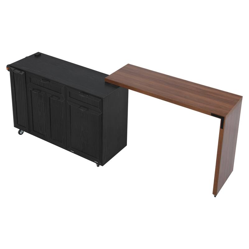 102.3" Kitchen Island with Extendable Table, Kitchen Rolling Island Cart with Trash Storage Cabinet, 3-Tier Pull-Out Spice Rack