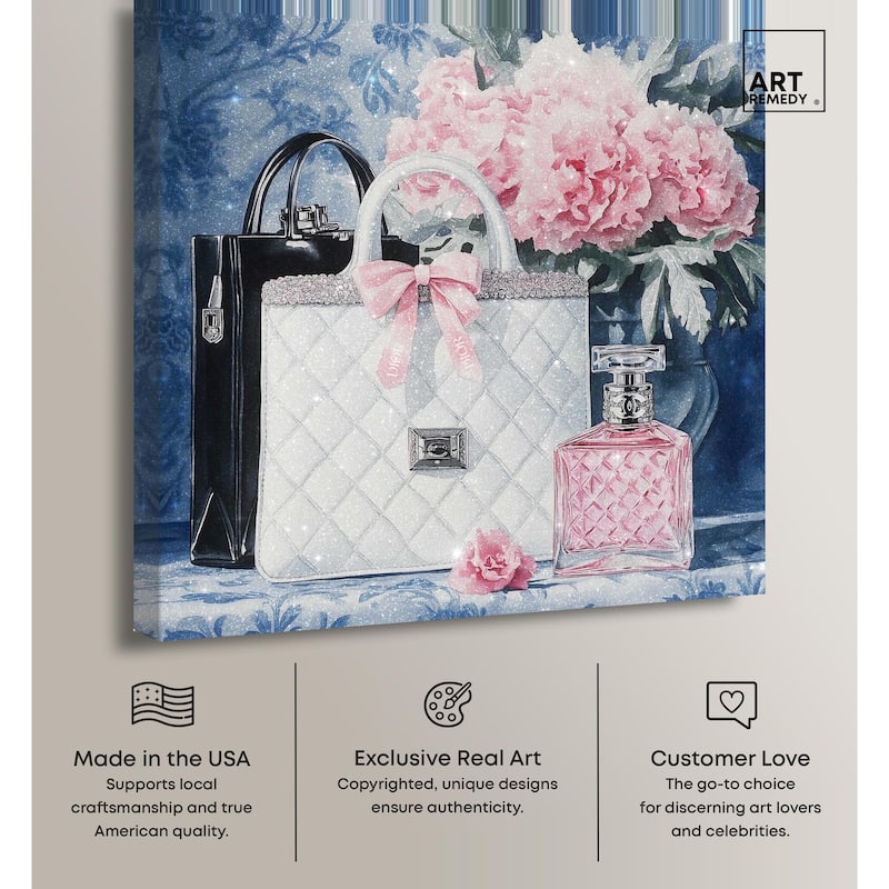 Pink Porcelain Purse and Perfume Canvas by Art Remedy, Gallery Wrapped