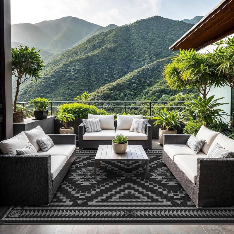 Mcow Geo Harmony Reversible Woven Waterproof Outdoor Area Rug