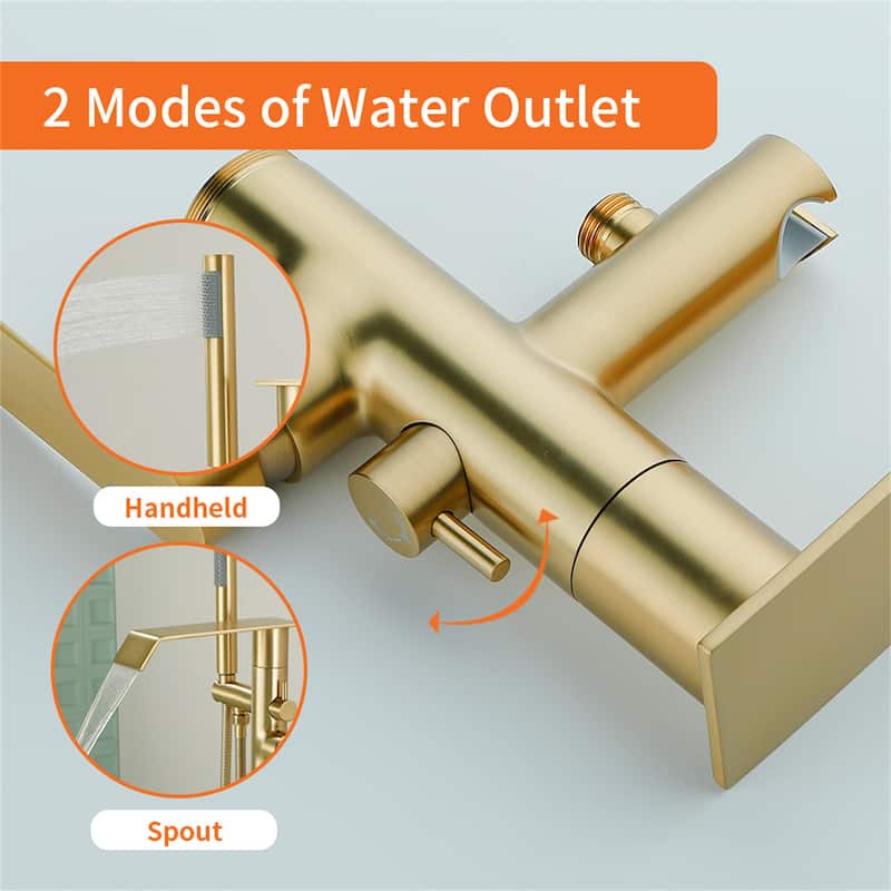 Freestanding Tub Faucet With Hand Sprayer Floor Mount Roman Bathtub Faucet Modern Waterfall Tub Filler Trim With Handheld Showe