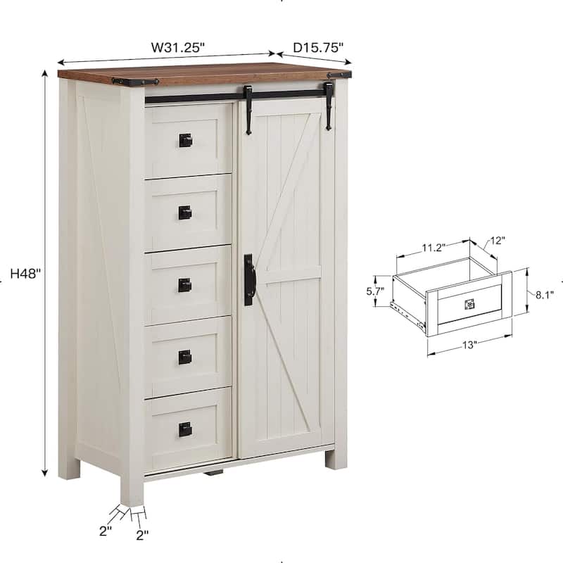 Farmhouse 5 Drawers Dresser, Chest of Drawers, Organizer Dresser