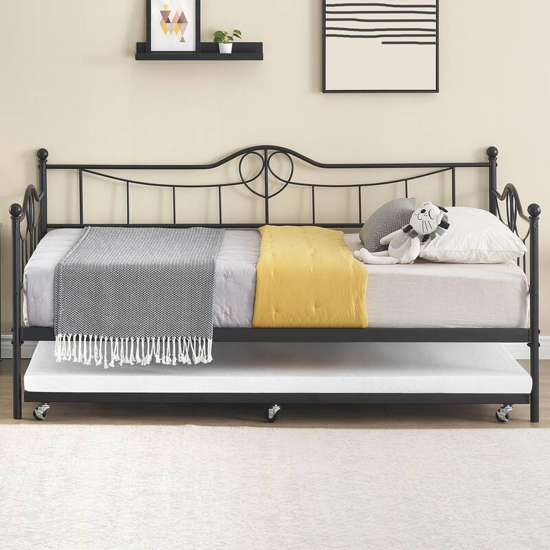 Daybed with Trundle Metal Guest Bed Frame Strong