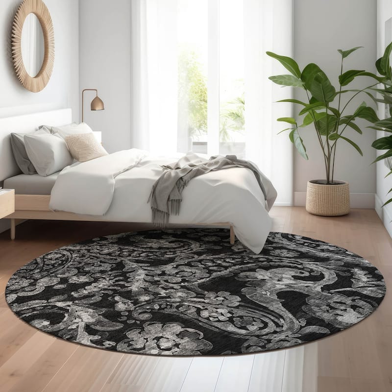 Premium Washable Super Soft Modern Paisley Mayfield Rug - Black - 8' x 8' - Round