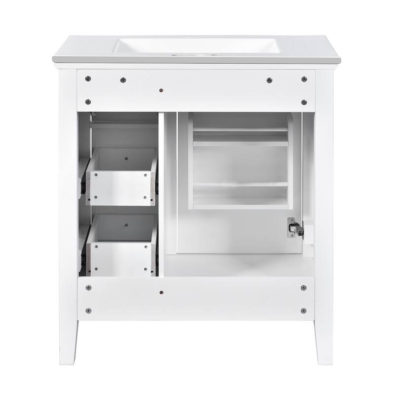 Modern Simple Bathroom Cabinet Freestanding Bathroom Vanity with Ceramic Sink, Tip-out Drawer, 2 Drawers and Side Door Organizer