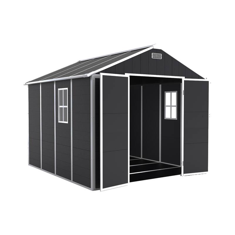 8*8ft Resin Storage Shed, High Quality PP Material, Waterproof, Rust And UV Proof, Large Storage Space, 12mm Thick PP Board