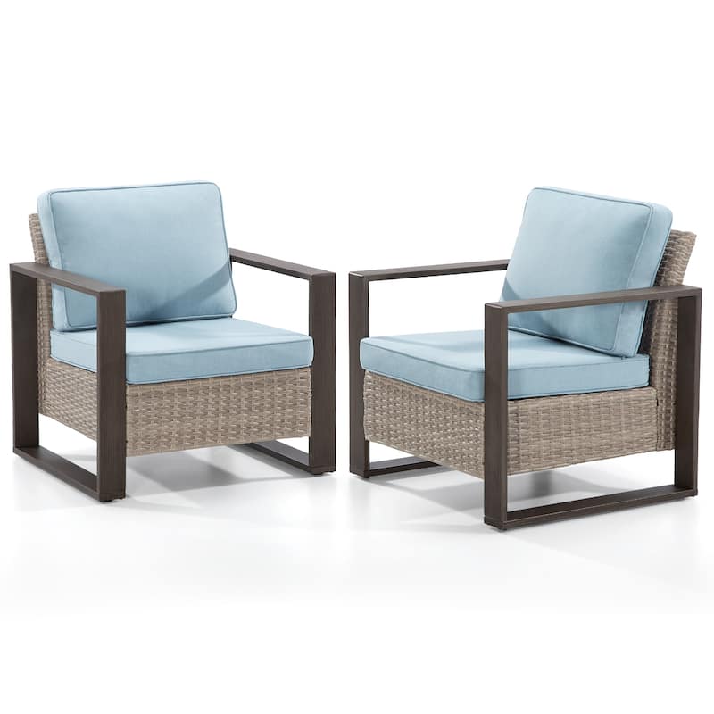 Cozywor 2-Piece Patio Wicker Outdoor Lounge Chair with Metal Frame and Cushions
