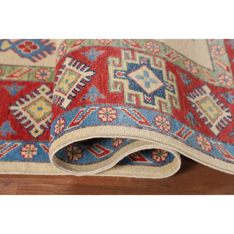 Oriental Beige Kazak Rug Hand-Knotted Wool Carpet - 5'6" x 7'8"