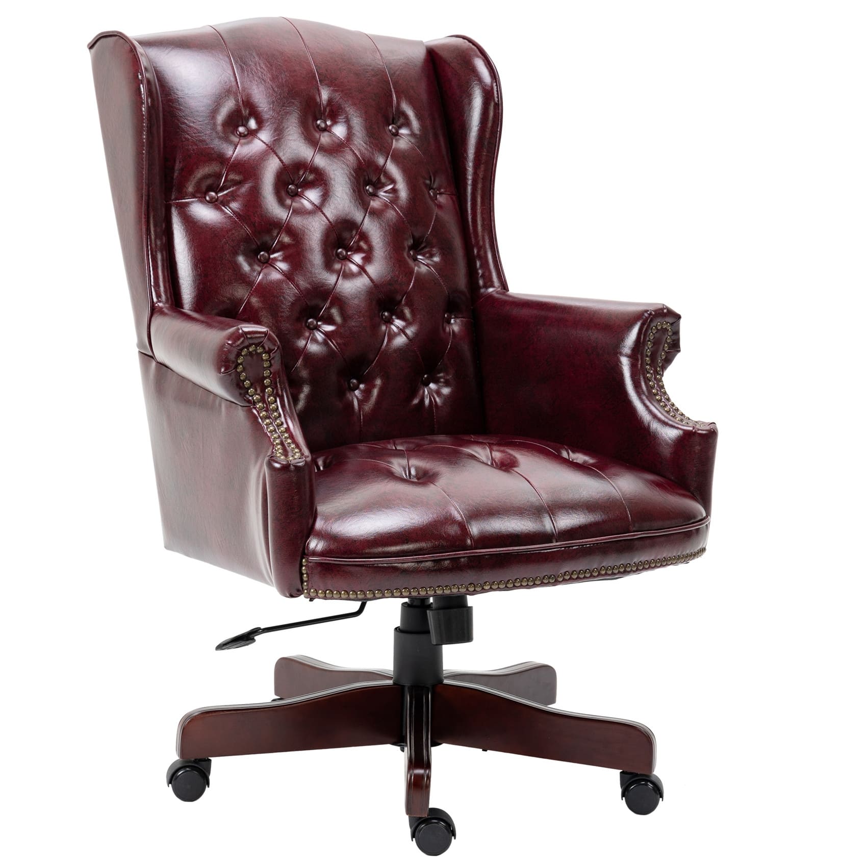 Burgundy Office Chair High Back Reclining PU Leather Desk Chair Wheels ...