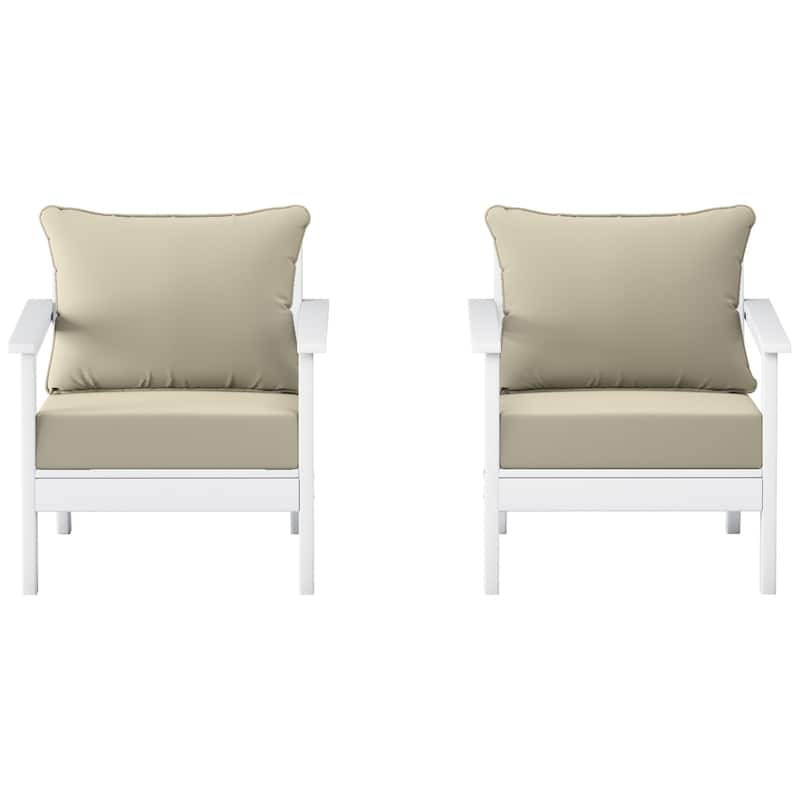 Birchwood All Weather HDPE Outdoor Patio White Deep Seating Conversation Set With Cushions (2-Piece)