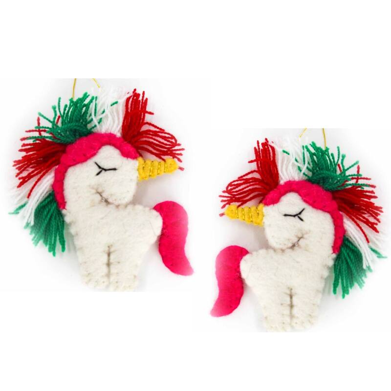 Handmade Unicorn Felt Ornaments, Set of 2 - Christmas