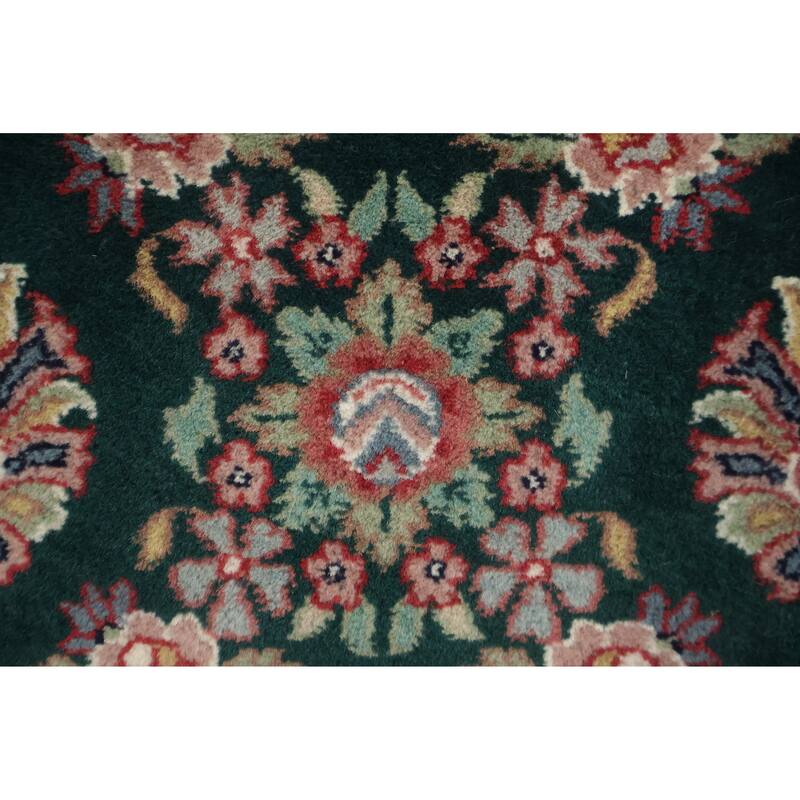 Hand Knotted Oriental 100% Wool Carpet Traditional All-Over Green Kashan Area Rug - 9' 11'' X 7' 11''